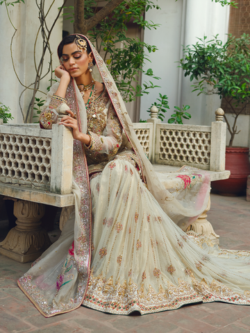 Off-White Gold Embellished Net Gharara (3-Piece) - Image 4