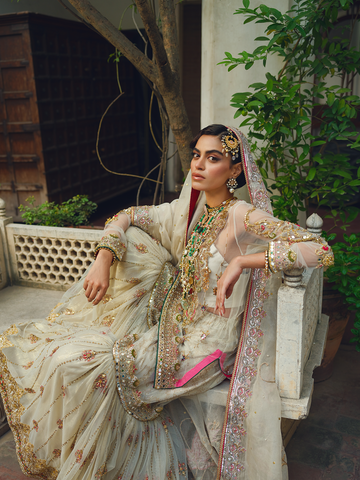 Off-White Gold Embellished Net Gharara (3-Piece) - Image 5