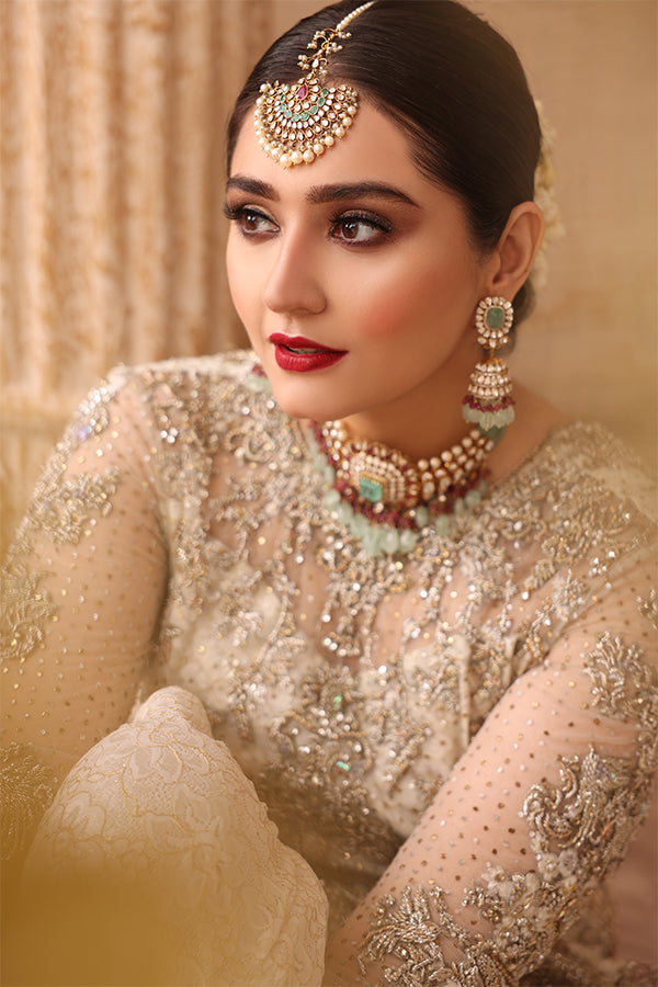 Pakistani Ivory Embellished Net Gharara Set (3-Piece) - Image 1