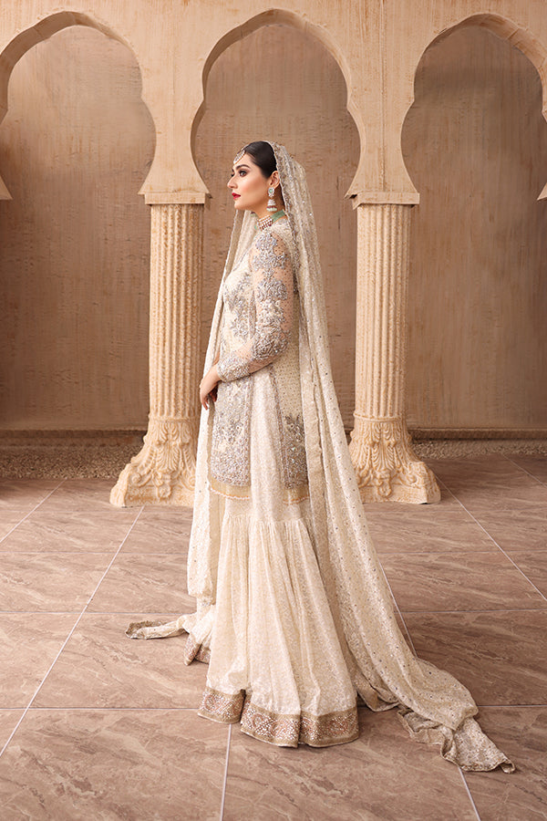 Pakistani Ivory Embellished Net Gharara Set (3-Piece) - Image 2