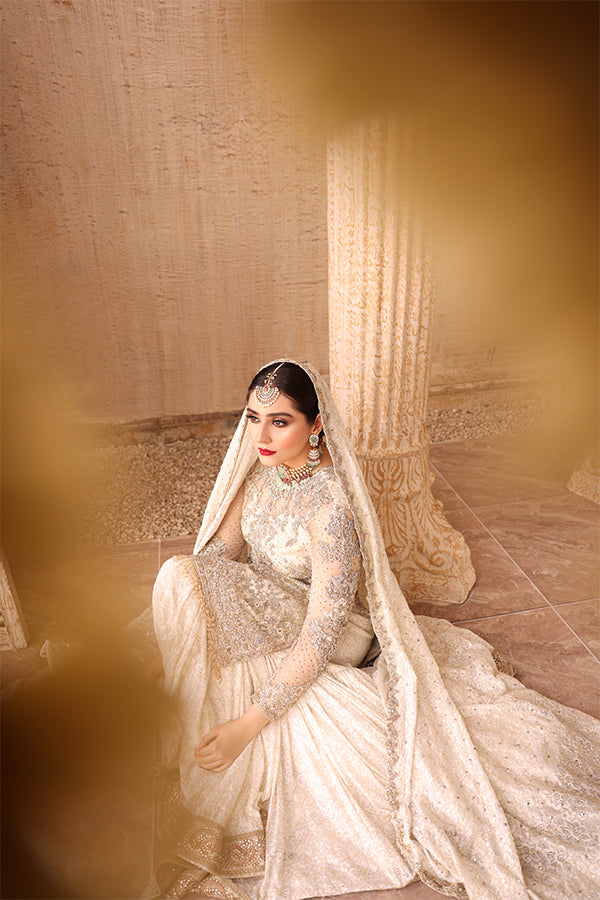 Pakistani Ivory Embellished Net Gharara Set (3-Piece) - Image 4