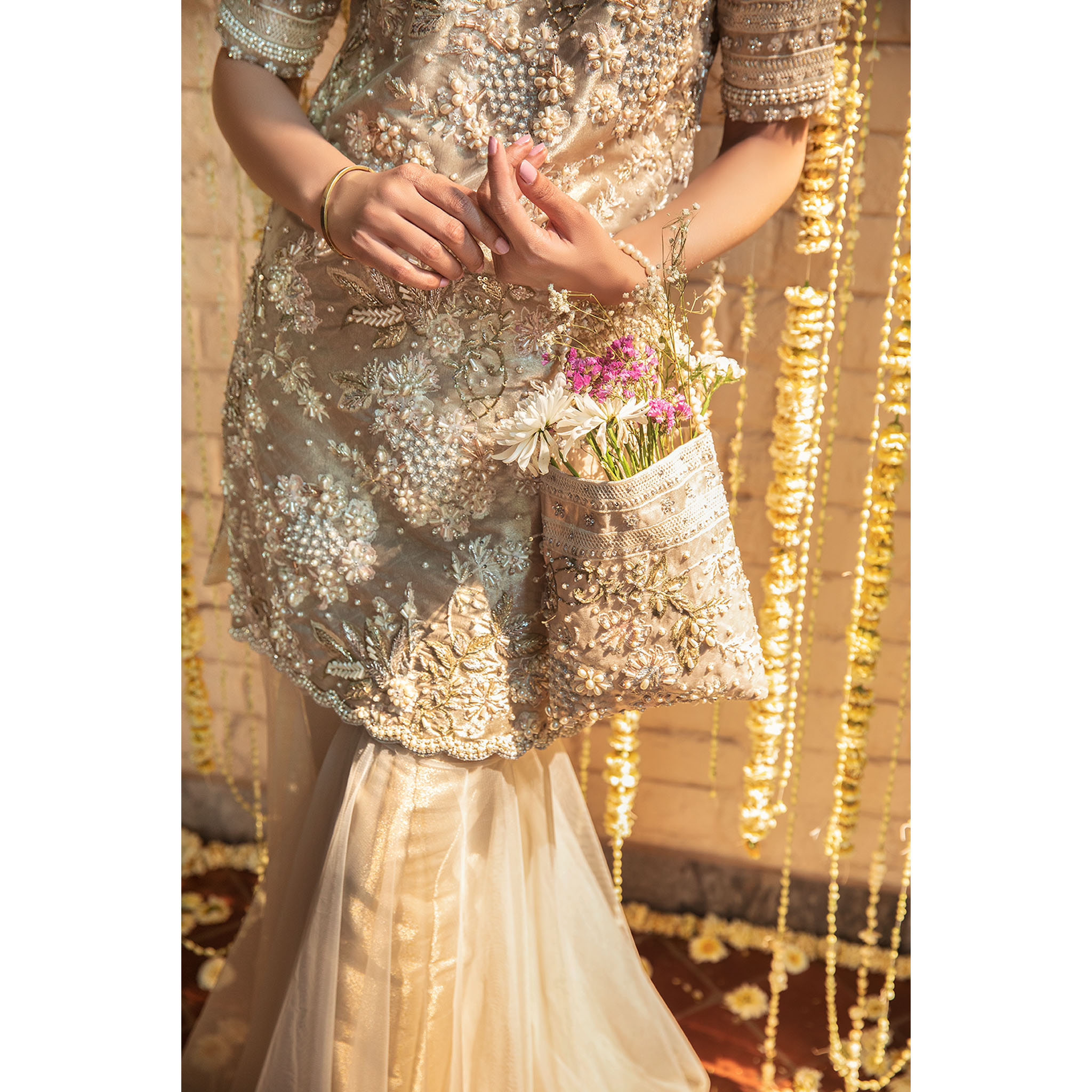 Ivory Pastel Embellished Net Organza Gharara (3-Piece) - Image 3