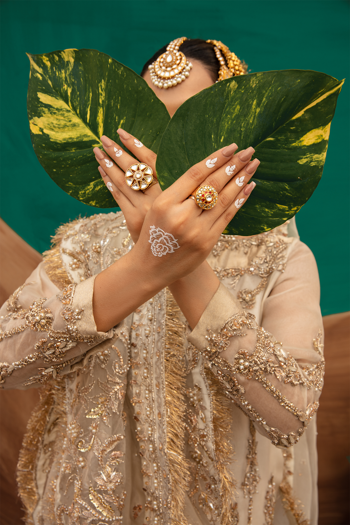 Ivory Gold Embellished Organza Gharara (3-Piece) - Image 5