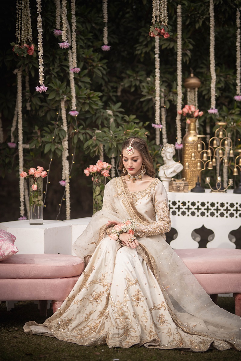 Ivory Gold Embroidered Organza Gharara (3-Piece) - Image 1