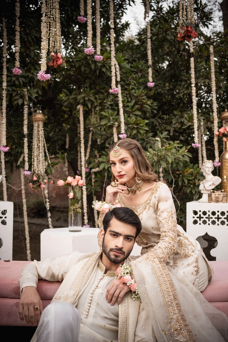 Ivory Gold Embroidered Organza Gharara (3-Piece) - Image 5