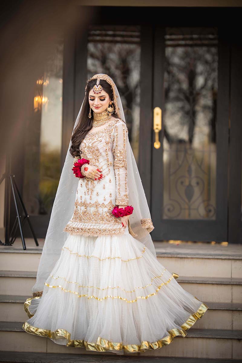 Pakistani Off-White Embellished Organza Bridal Gharara (3-Piece) - Image 1
