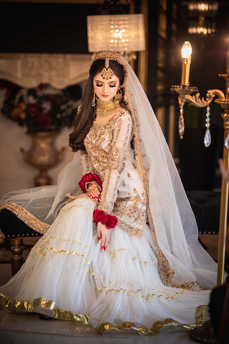 Pakistani Off-White Embellished Organza Bridal Gharara (3-Piece) - Image 3