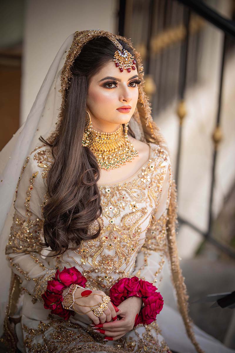 Pakistani Off-White Embellished Organza Bridal Gharara (3-Piece) - Image 6