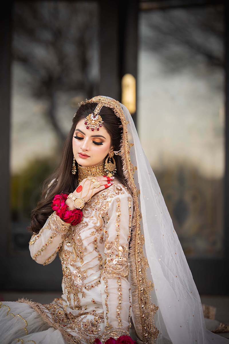 Pakistani Off-White Embellished Organza Bridal Gharara (3-Piece) - Image 8