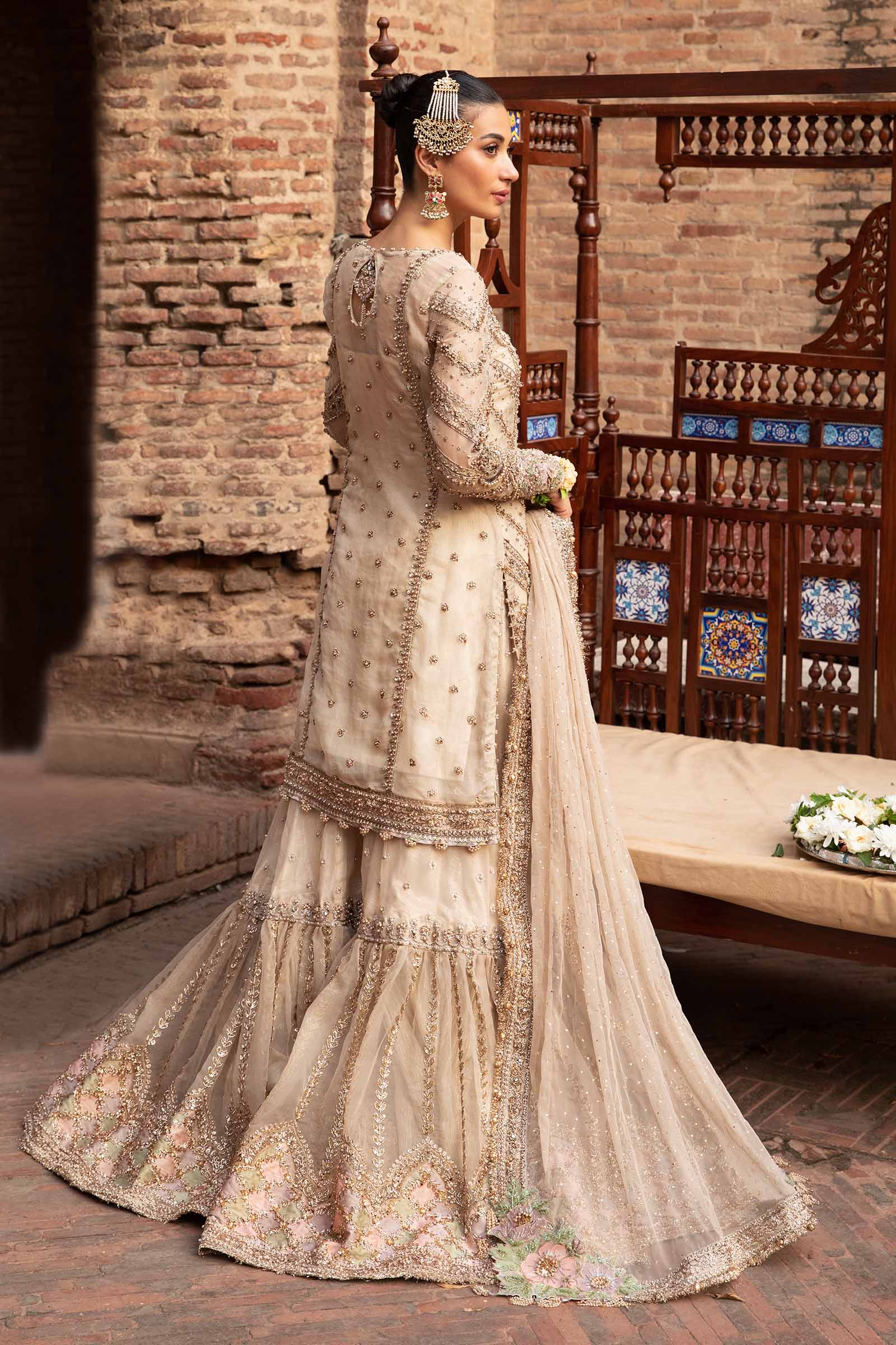 Pakistani Ivory Kundan Mukesh Organza Gharara (3-Piece) - Image 7