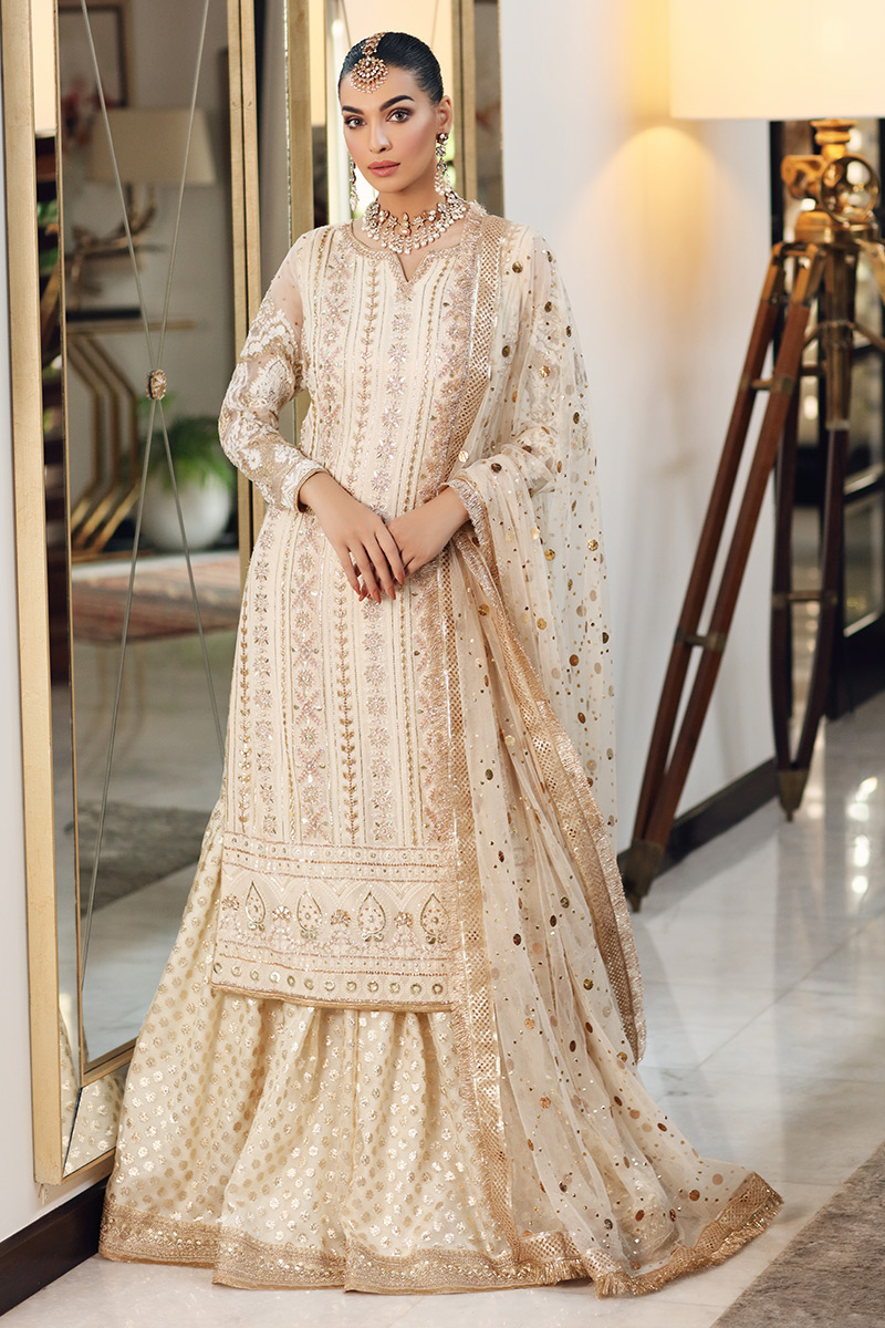 Off-White Chikankari Organza Gharara Set (3-Piece) - Image 1
