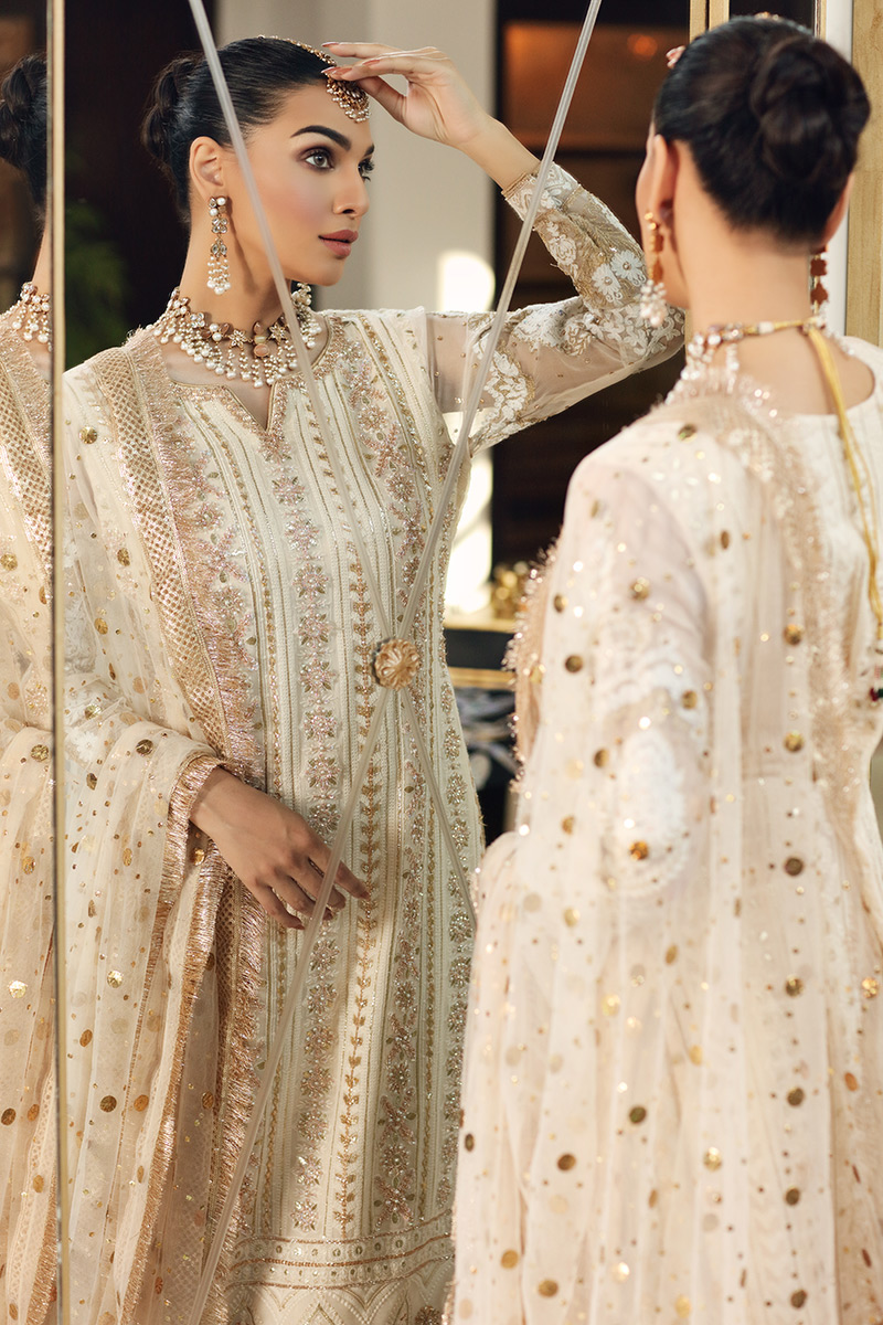 Off-White Chikankari Organza Gharara Set (3-Piece) - Image 3