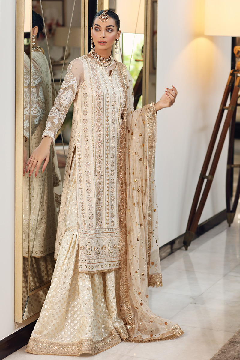 Off-White Chikankari Organza Gharara Set (3-Piece) - Image 4