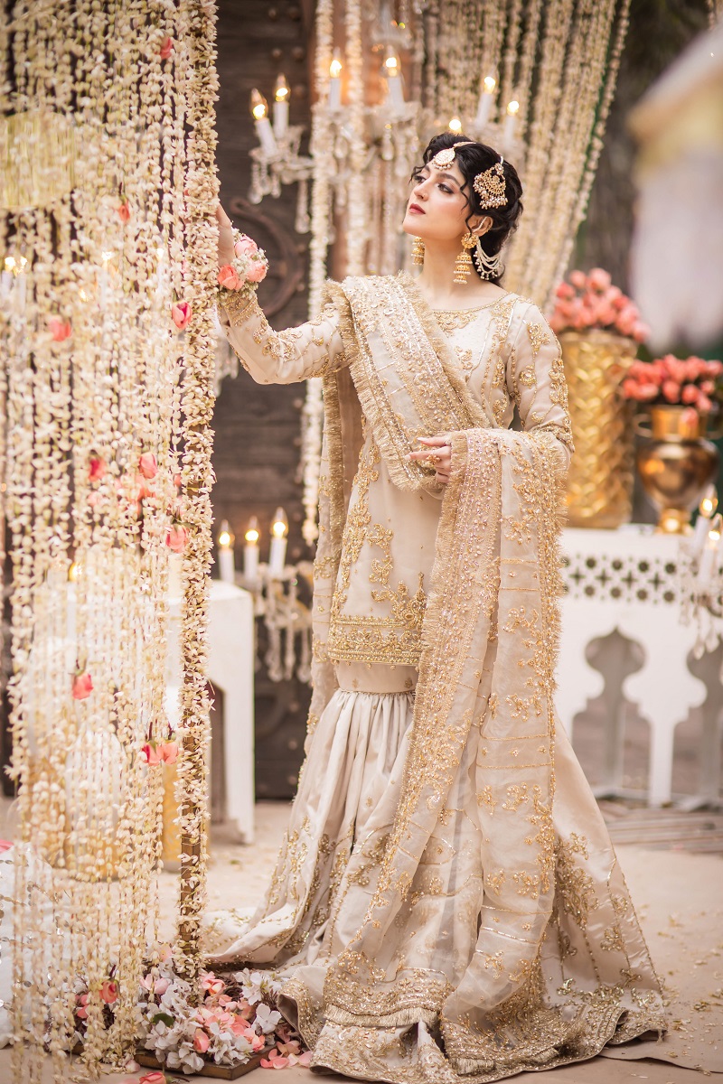 Ivory Gold Zari Organza & Raw Silk Gharara (3-Piece) - Image 1