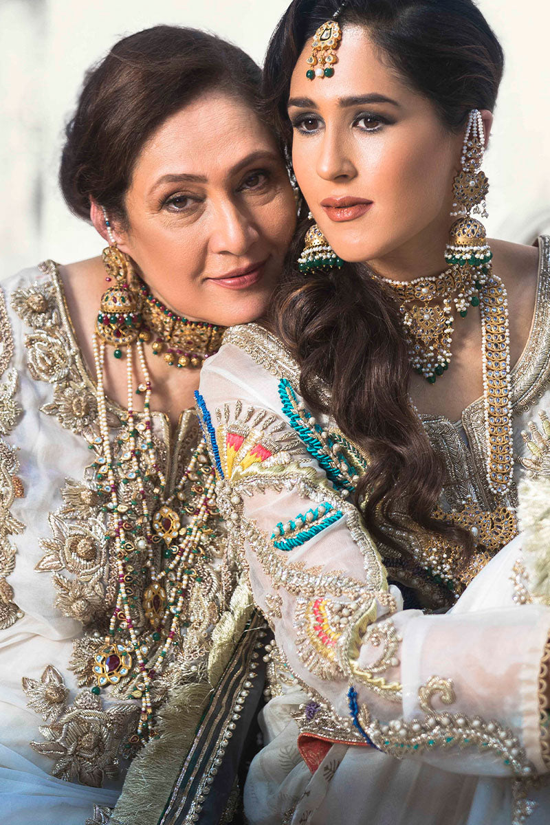 Ivory & Sailor Blue Embroidered Organza Gharara (4-Piece) - Image 4