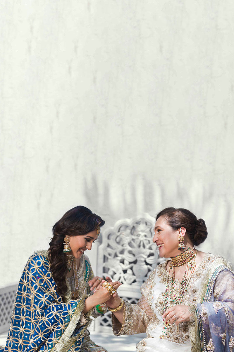 Ivory & Sailor Blue Embroidered Organza Gharara (4-Piece) - Image 6