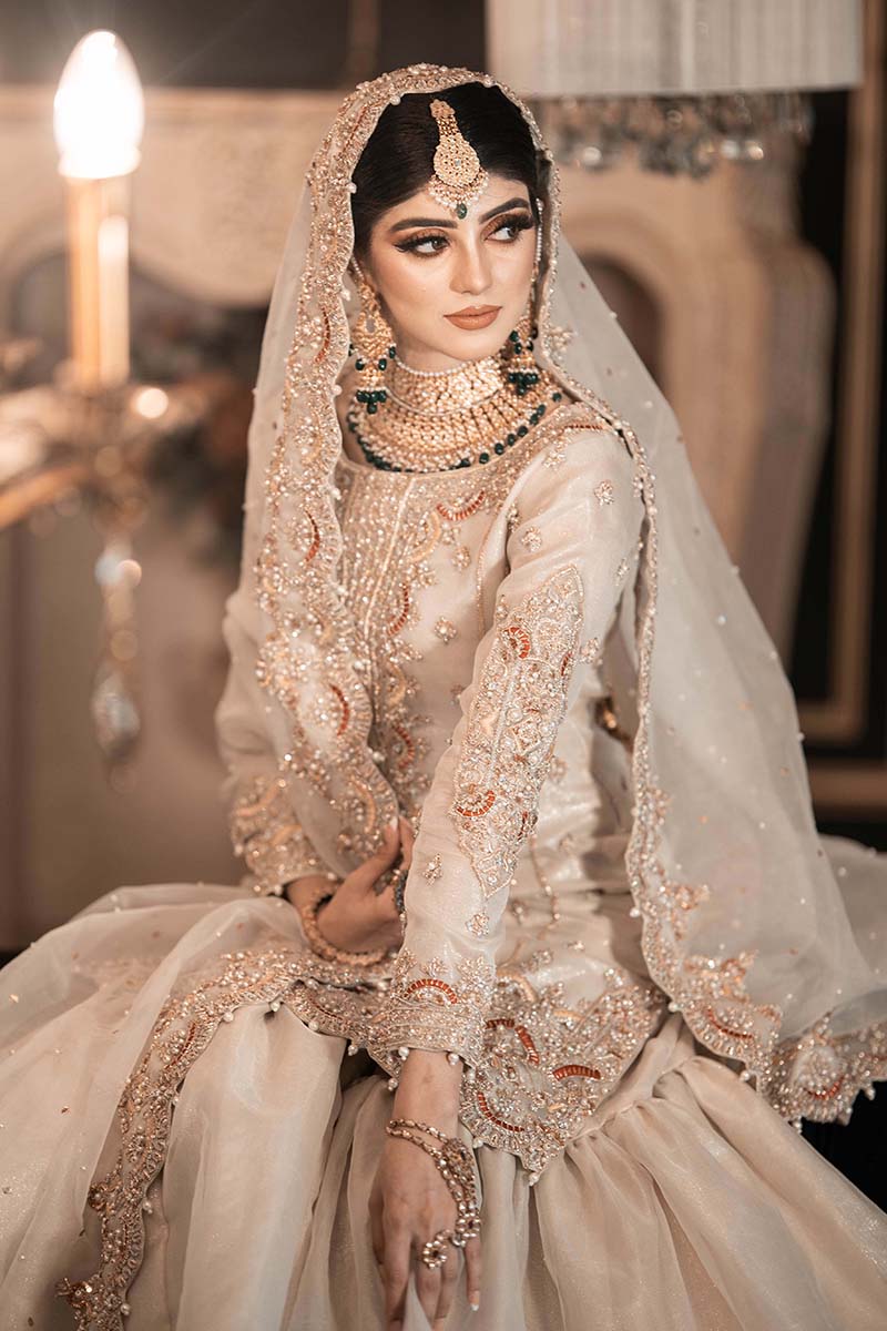 Pakistani Ivory Zardozi Embroidered Organza Gharara (3-Piece) - Image 7