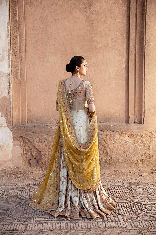 Indian Ivory Embroidered Silk Gharara Set (3-Piece) - Image 6