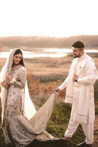 Ivory Embellished Silk-Blend Bridal Gharara (3-Piece) - Image 3