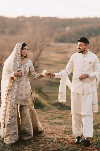 Ivory Embellished Net Silk-Blend Bridal Gharara (3-Piece) - Image 2