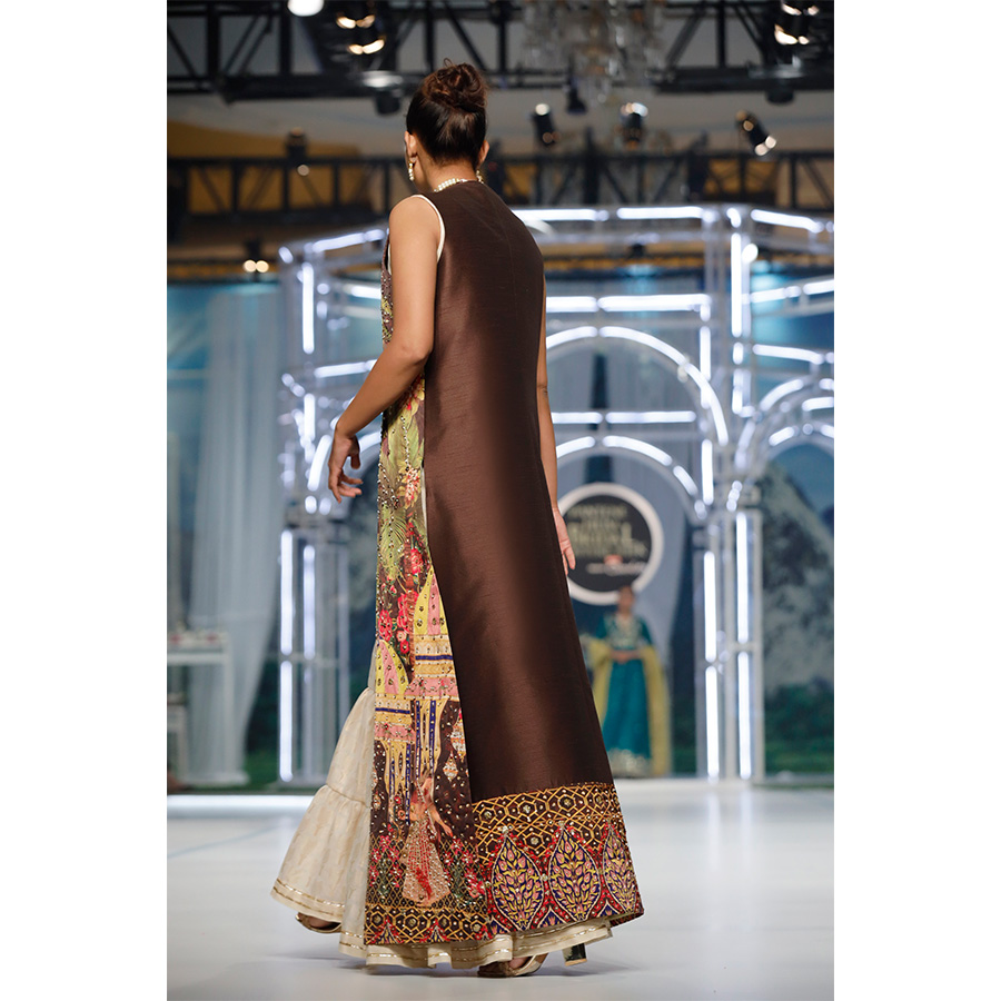 Pakistani Multi-Colour Zardozi Silk Mughal Jacket with Gharara (2-Piece) - Image 3