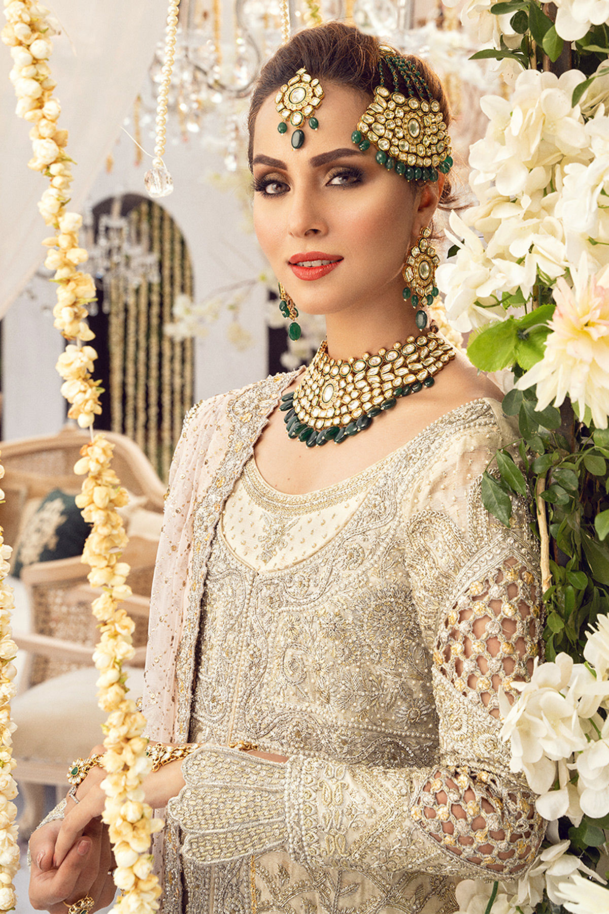Ivory Zardozi Silk Net Long Shirt with Lorex Gharara (3-Piece) - Image 2
