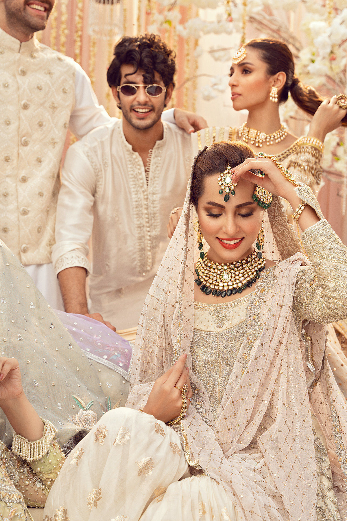 Ivory Zardozi Silk Net Long Shirt with Lorex Gharara (3-Piece) - Image 9