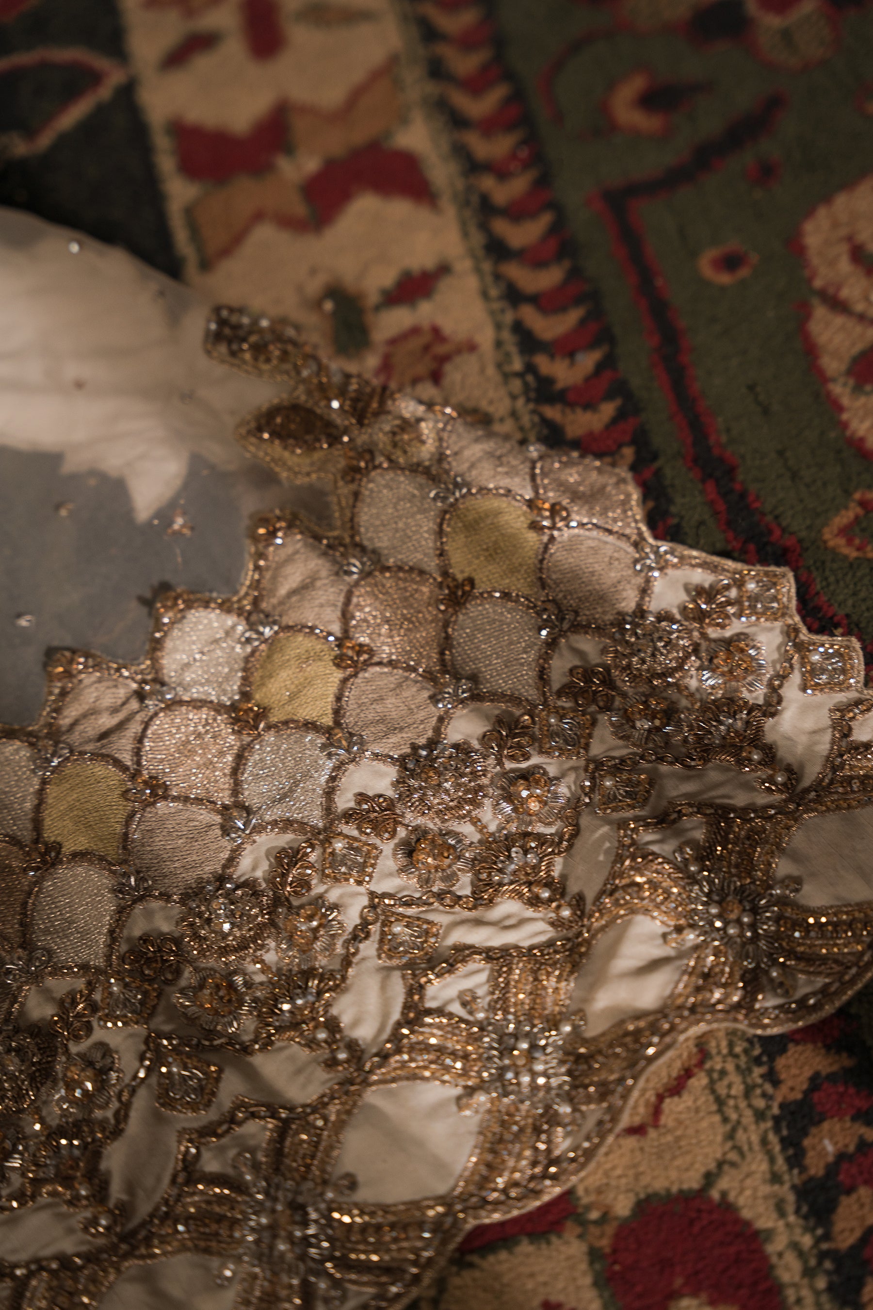 Ivory Gold Embroidered Silk Gharara Set (3-Piece) - Image 6