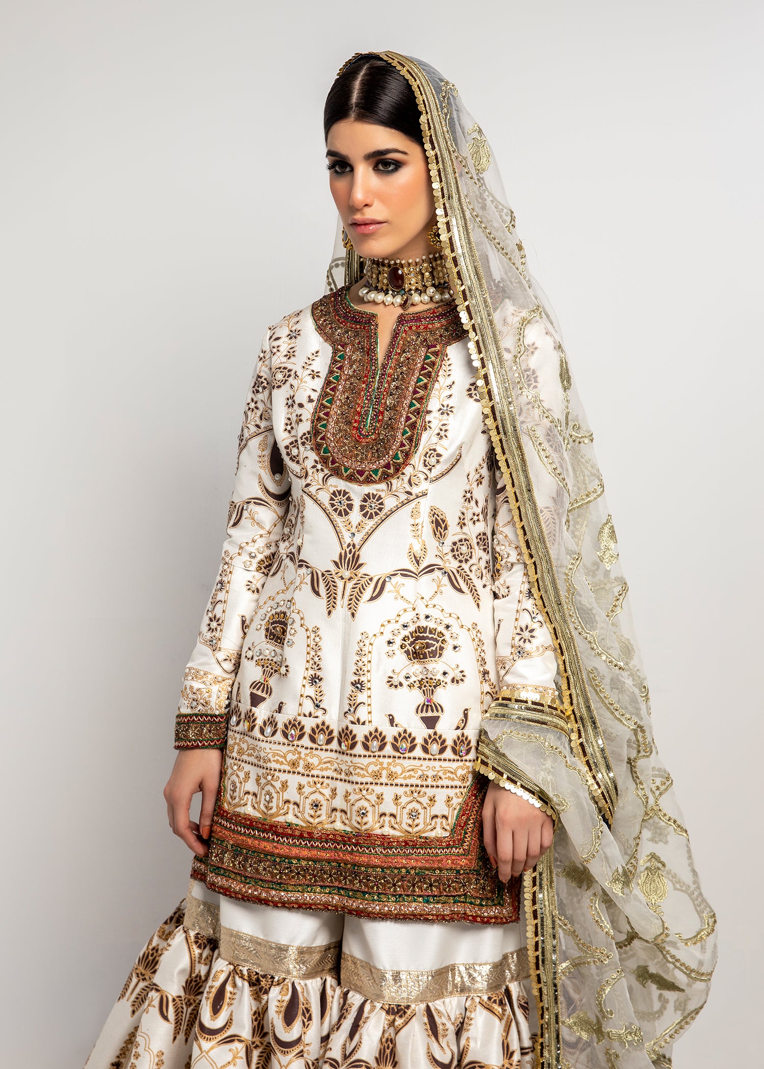 Ivory Embellished Silk Short Shirt & Furshi Gharara (3-Piece) - Image 4