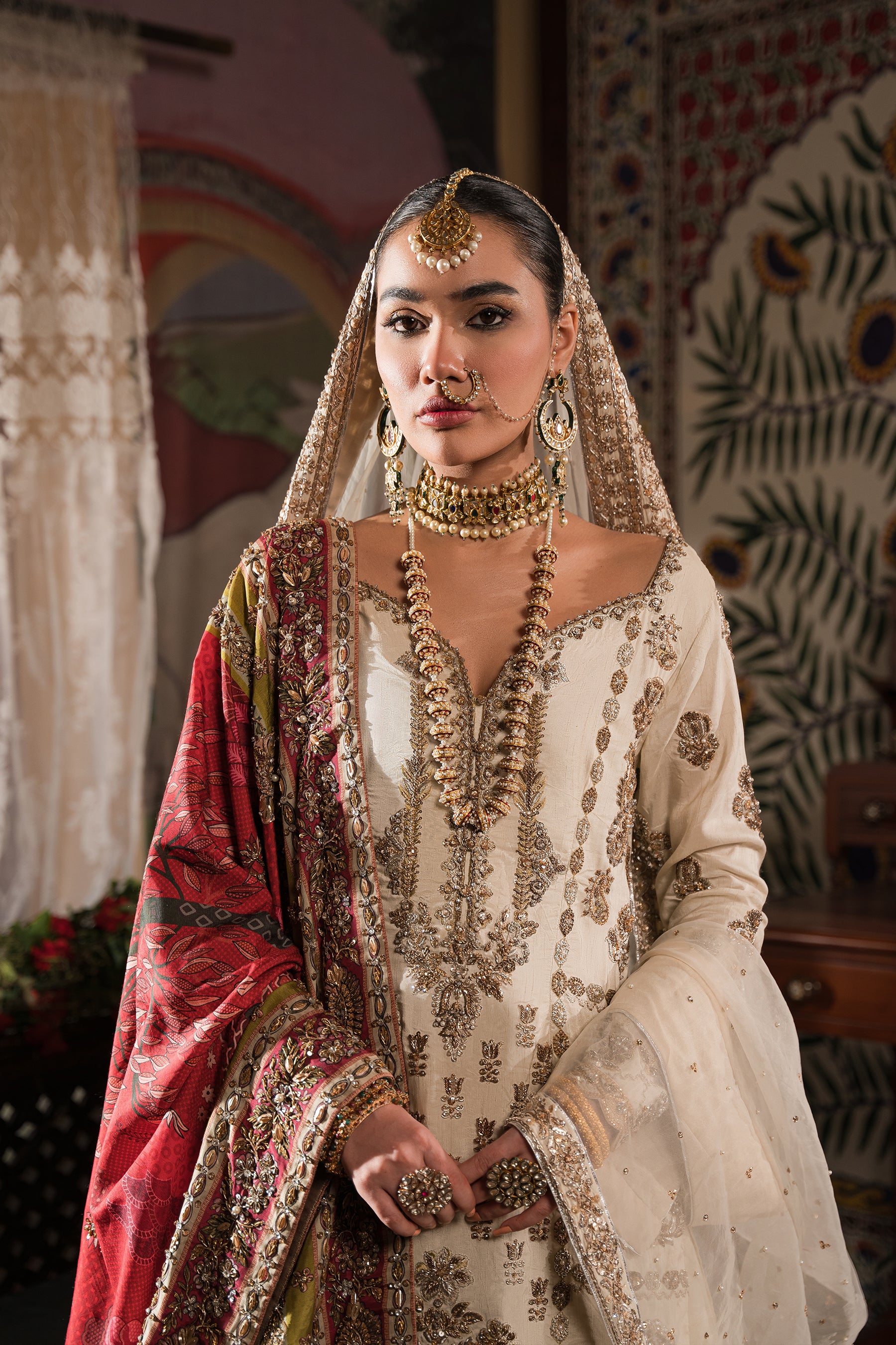 Ivory Gold Zardozi Silk Gharara Set (3-Piece) - Image 4