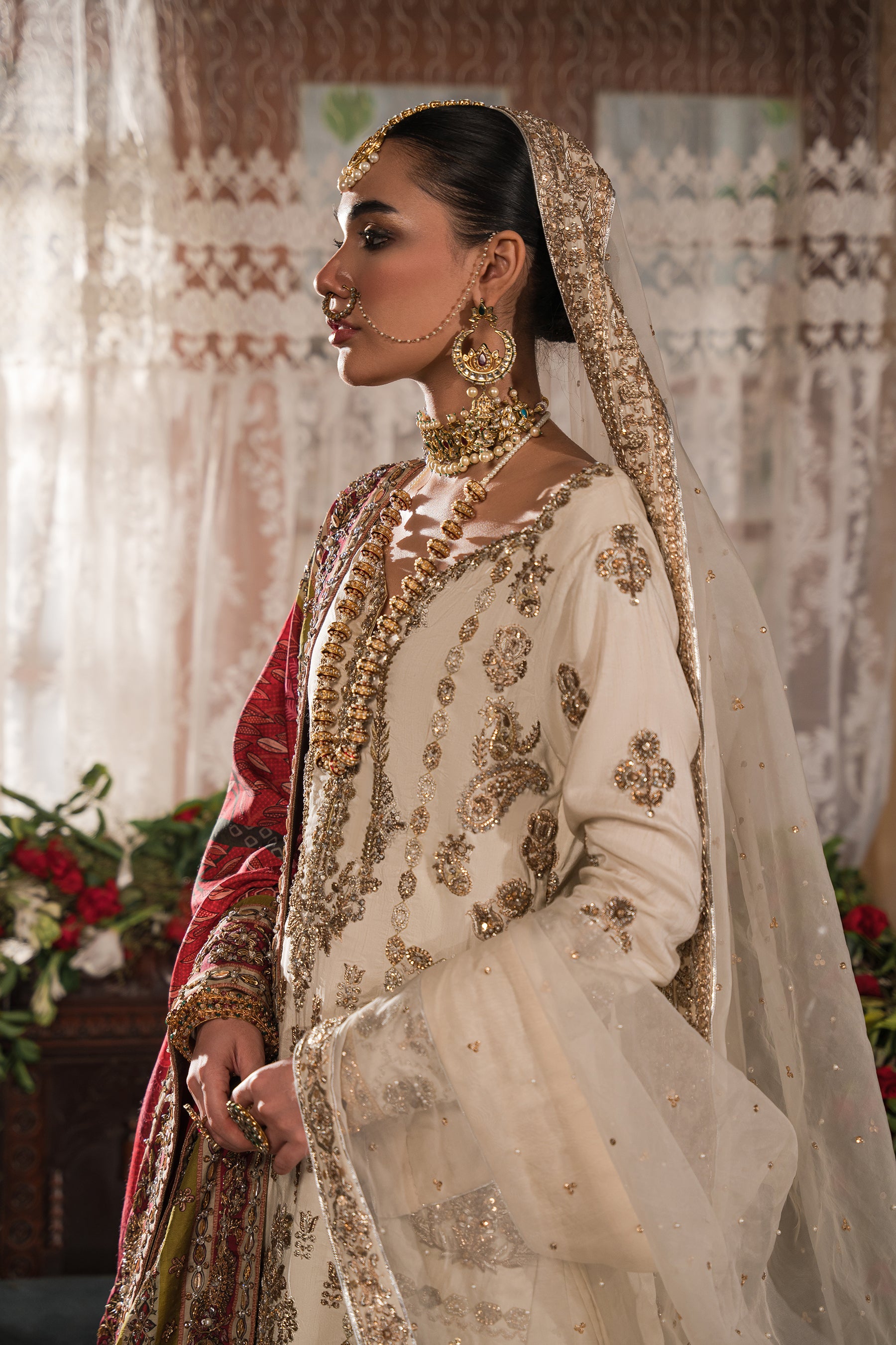 Ivory Gold Zardozi Silk Gharara Set (3-Piece) - Image 6