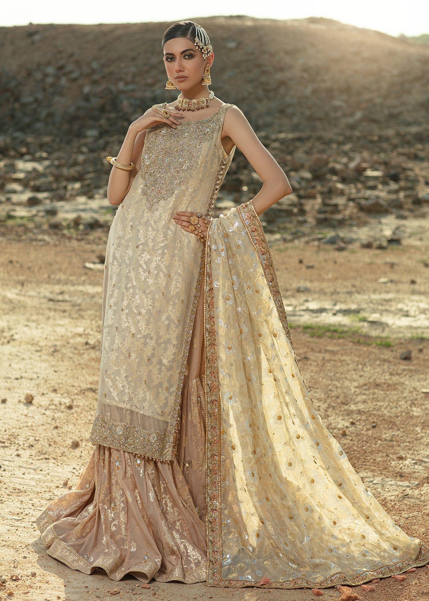 Ivory Zardozi Silk Mesori Gharara (3-Piece) - Image 2