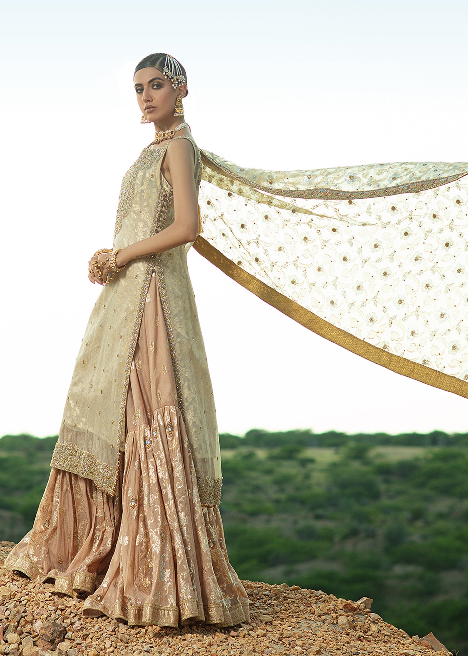 Ivory Zardozi Silk Mesori Gharara (3-Piece) - Image 4