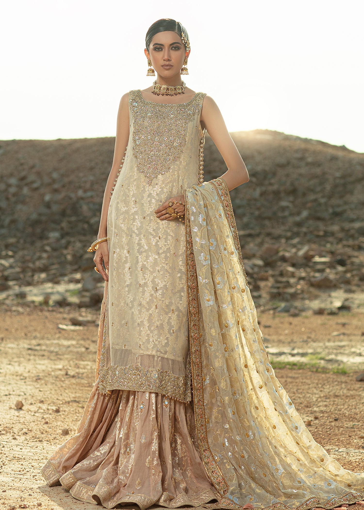 Ivory Zardozi Silk Mesori Gharara (3-Piece) - Image 5