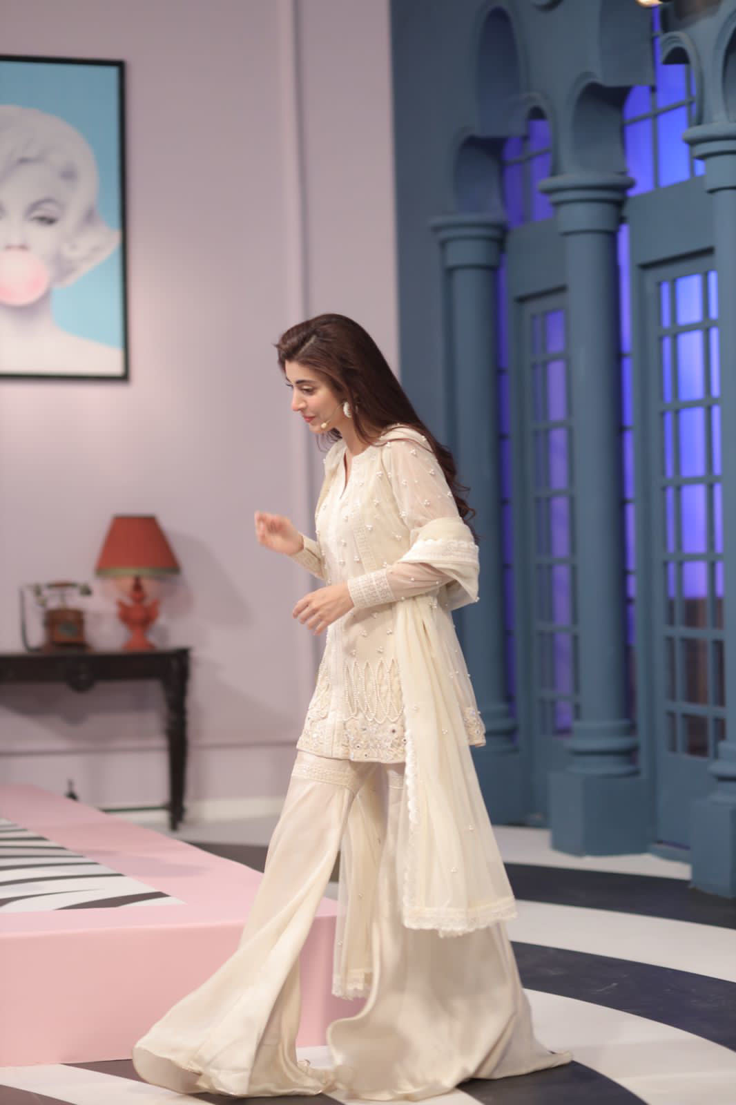 Pakistani Ivory Pearl & Cutdana Soft Net Gharara (3-Piece) - Image 3