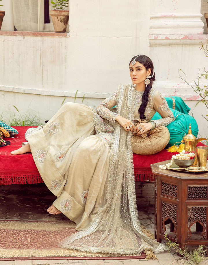 Champagne Handworked Tissue Gharara Set (3-Piece) - Image 6