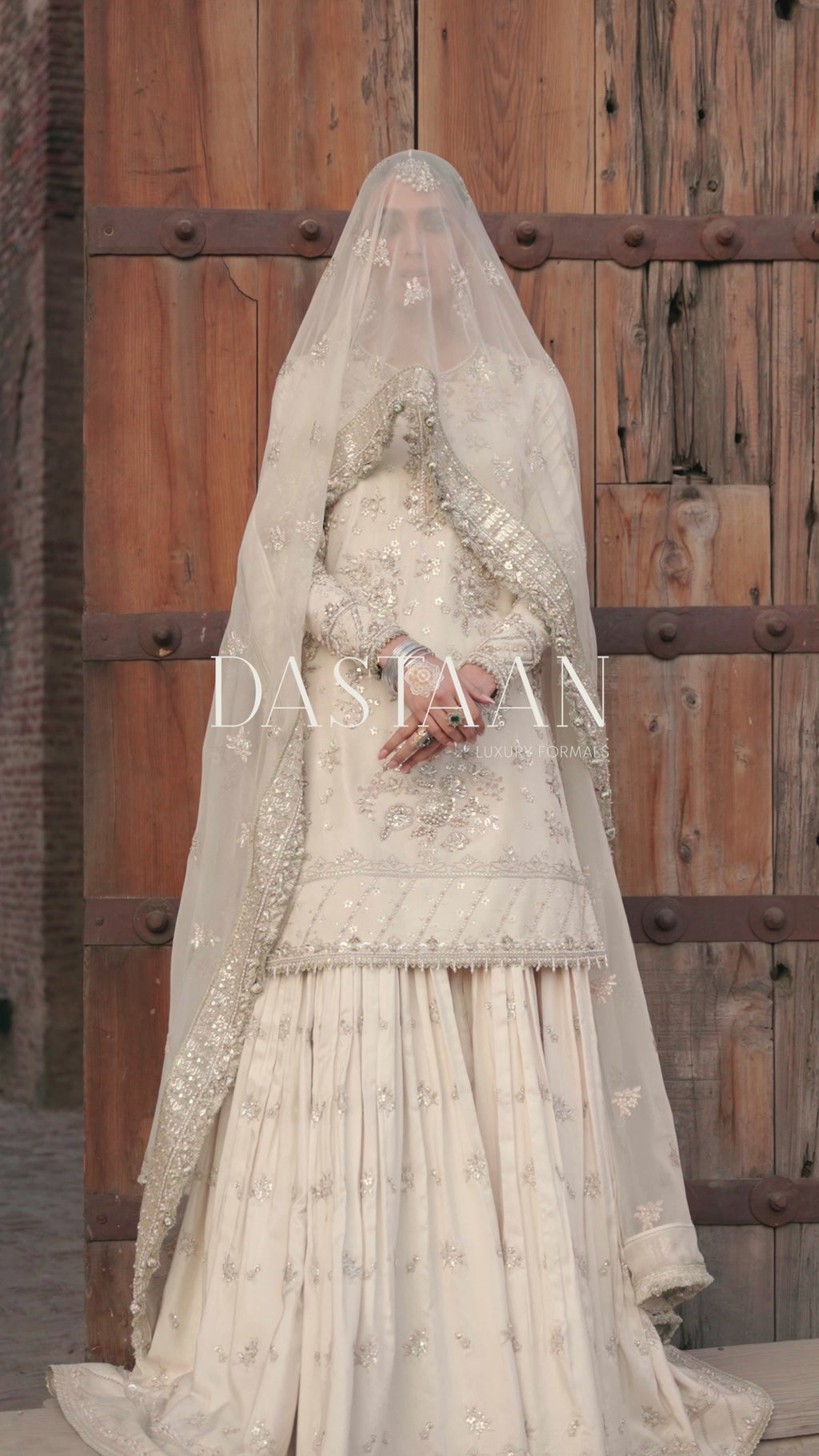 Ivory Hand-Embellished Tussel Silk Gharara (3-Piece) - Image 2