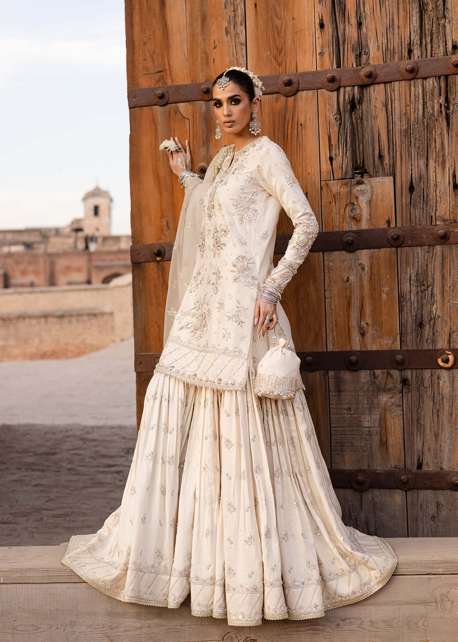 Ivory Hand-Embellished Tussel Silk Gharara (3-Piece) - Image 7