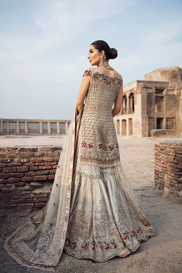Pakistani Ivory Zari Net Gharara Set (3-Piece) - Image 3