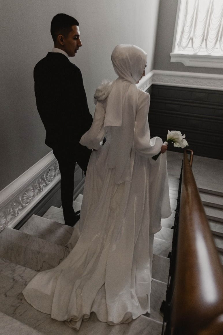 Ivory Floral Appliqué Chiffon A-Line Gown (1-Pc) - Image 4