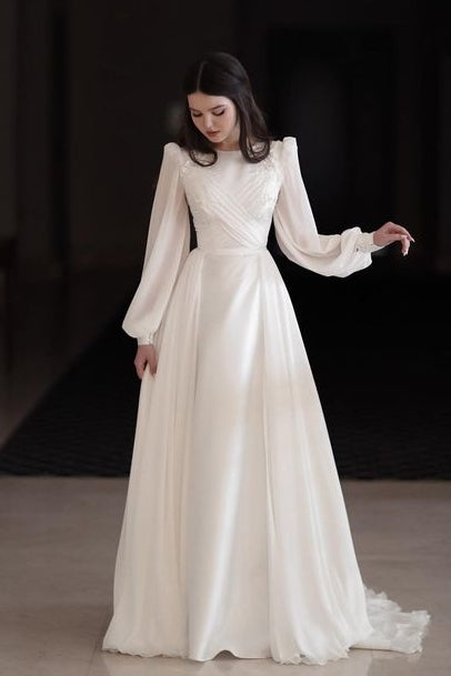 Pakistani Ivory Lace Appliqué Chiffon A-Line Wedding Gown (1-Pc) - Image 3