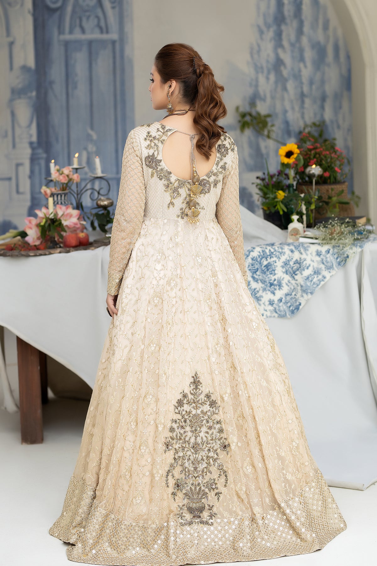 Ivory Hand-Embroidered Chiffon Bridal Gown (2-Piece) - Image 2
