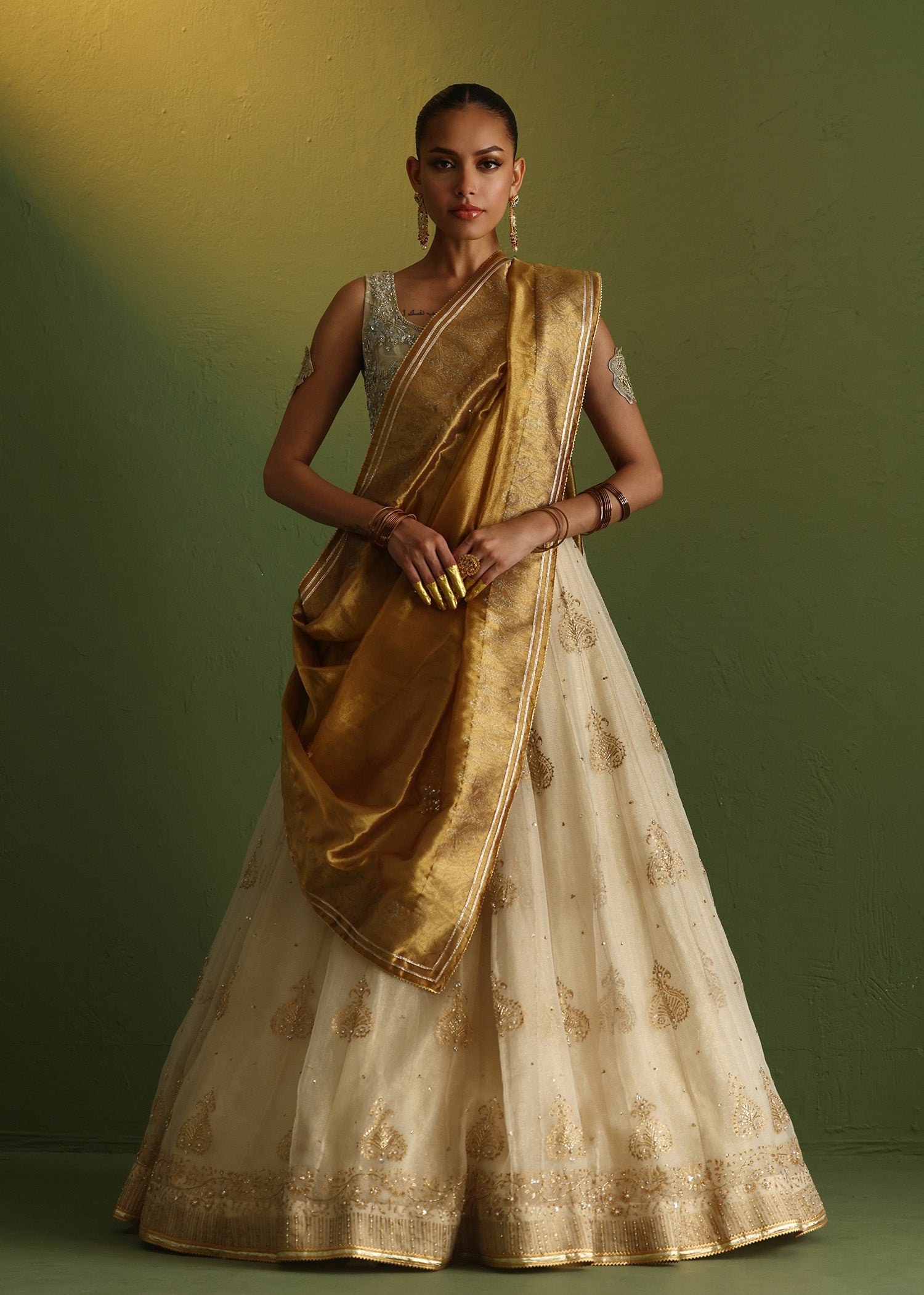 Off-White Embellished French Lama Gown (2-Piece) - Image 3