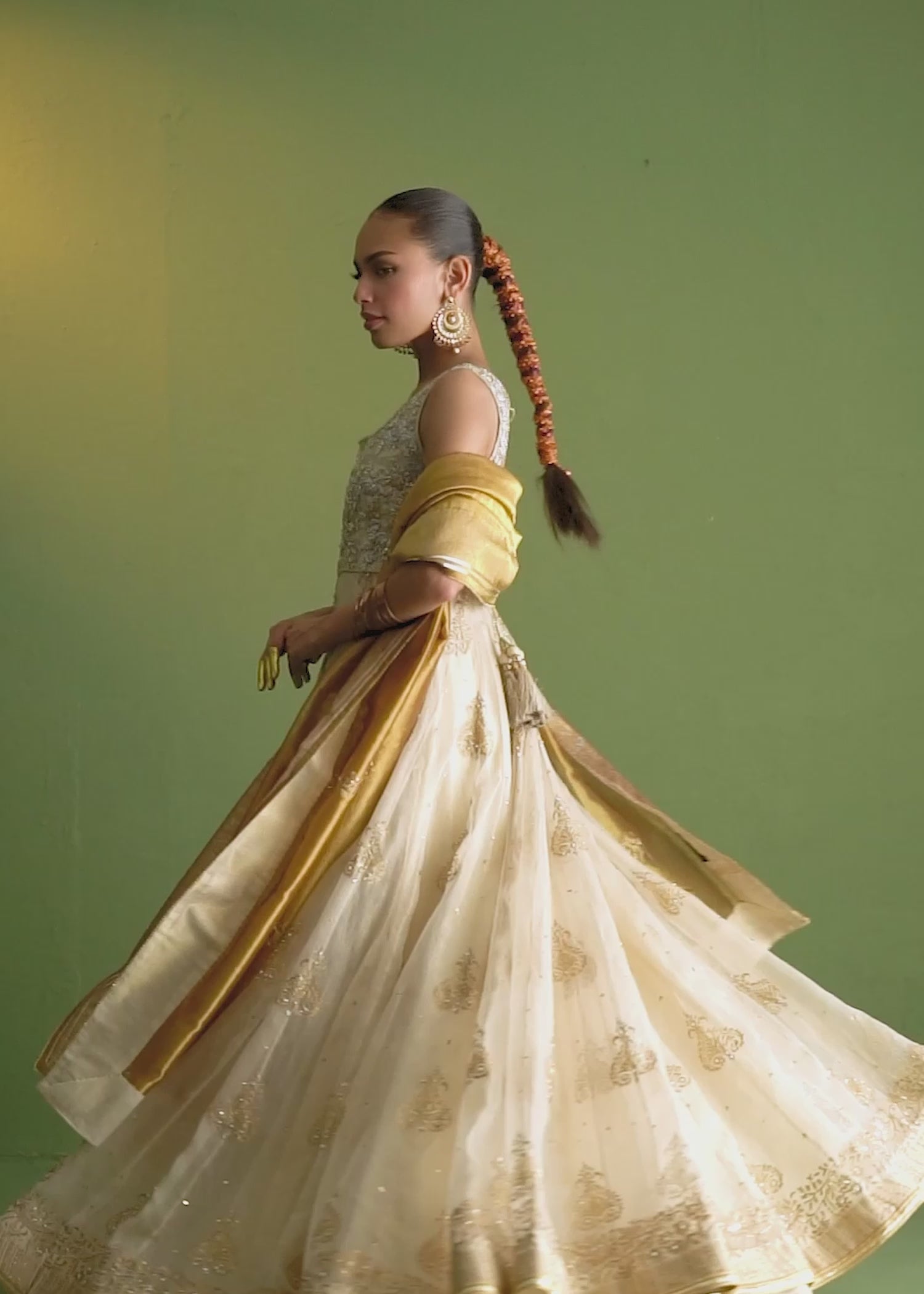 Off-White Embroidered Pure French Lama Gown (2-Piece) - Image 10