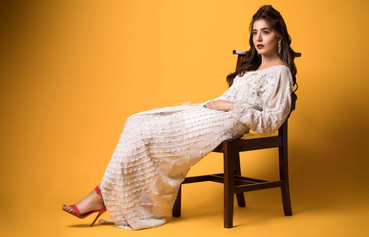 Pakistani Ivory Hand-Embellished Georgette Gown (1-Pc) - Image 3