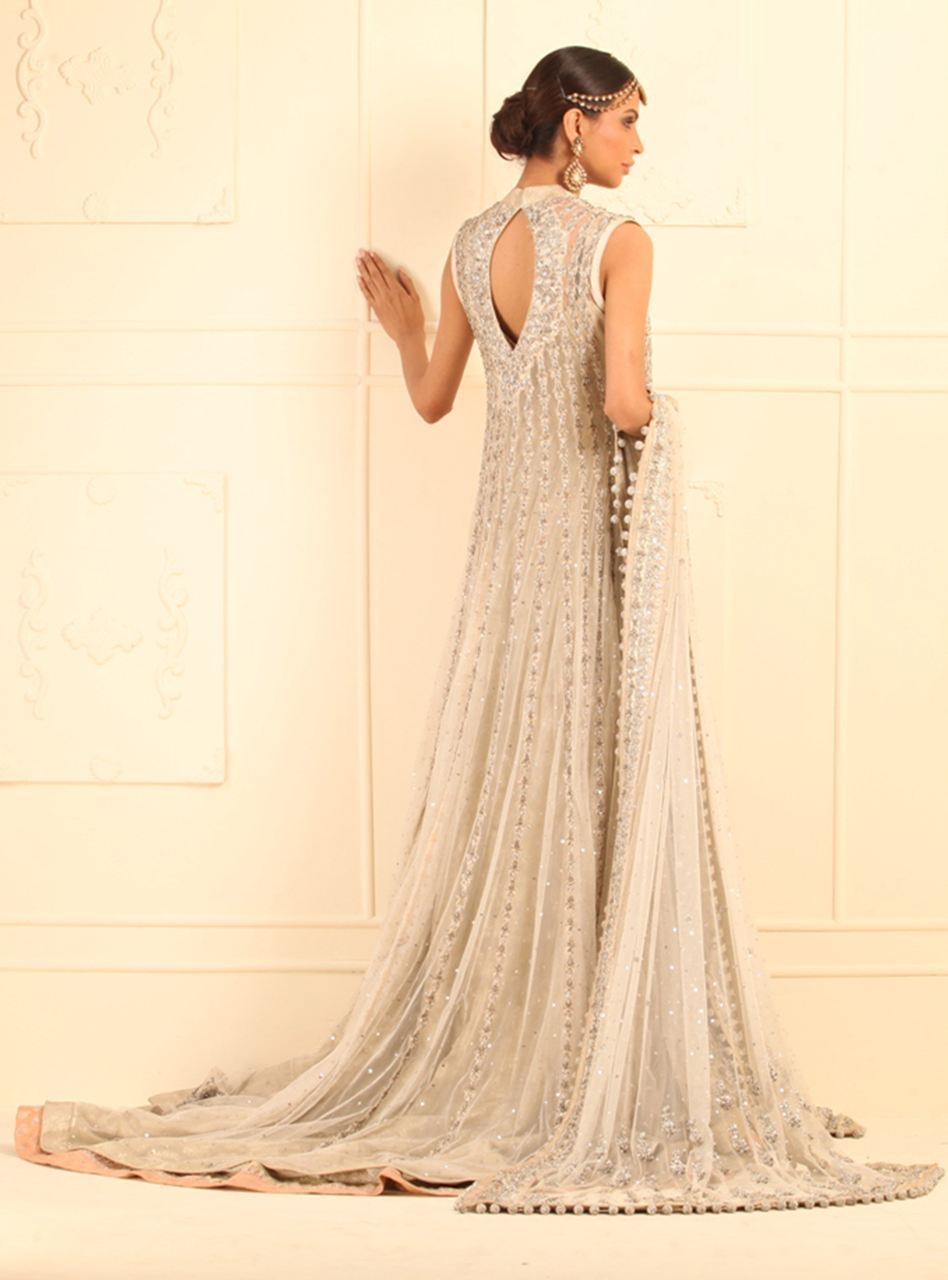 Ivory Crystal Net Jacket with Jamawar Gown (3-Piece) - Image 3