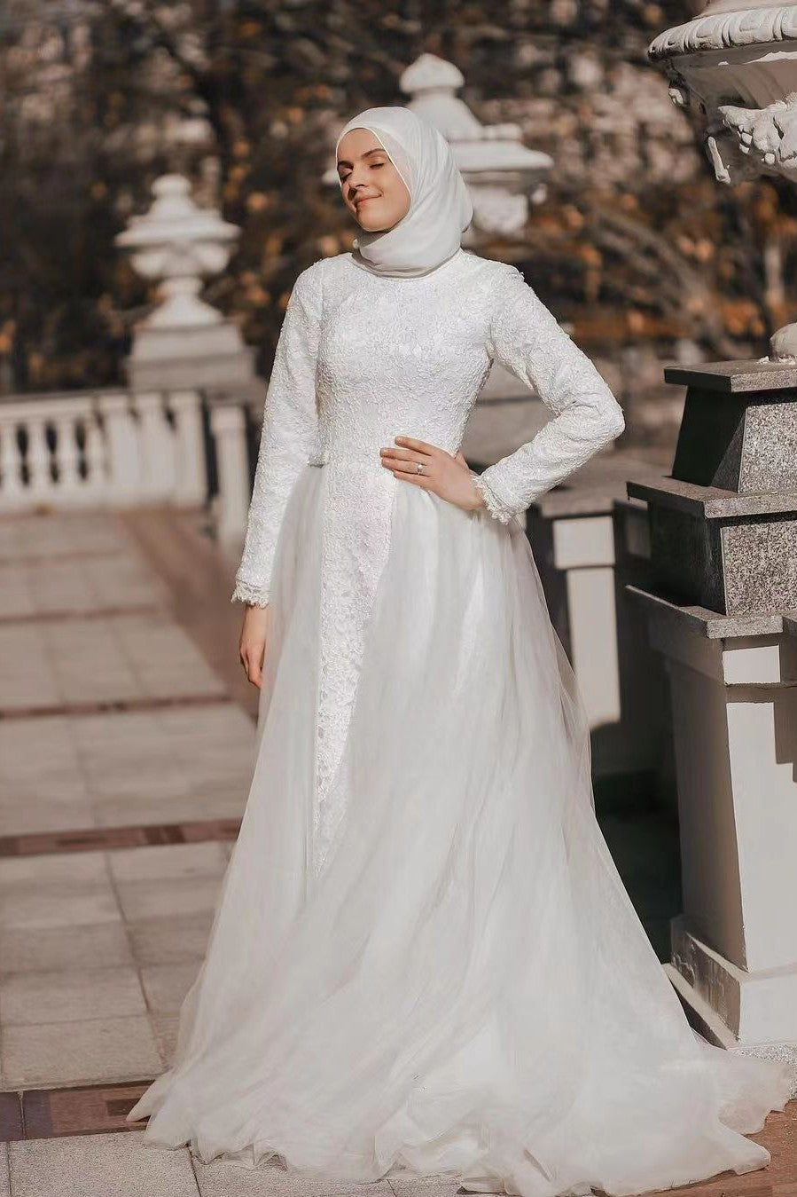 Ivory Lace A-Line Wedding Gown (1-Pc) - Image 1