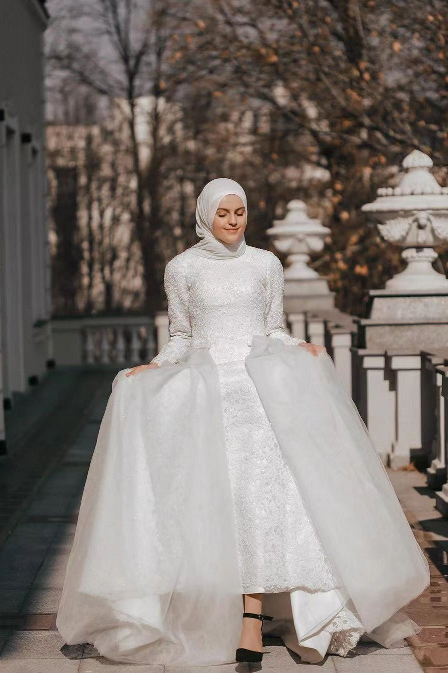 Ivory Lace A-Line Wedding Gown (1-Pc) - Image 11