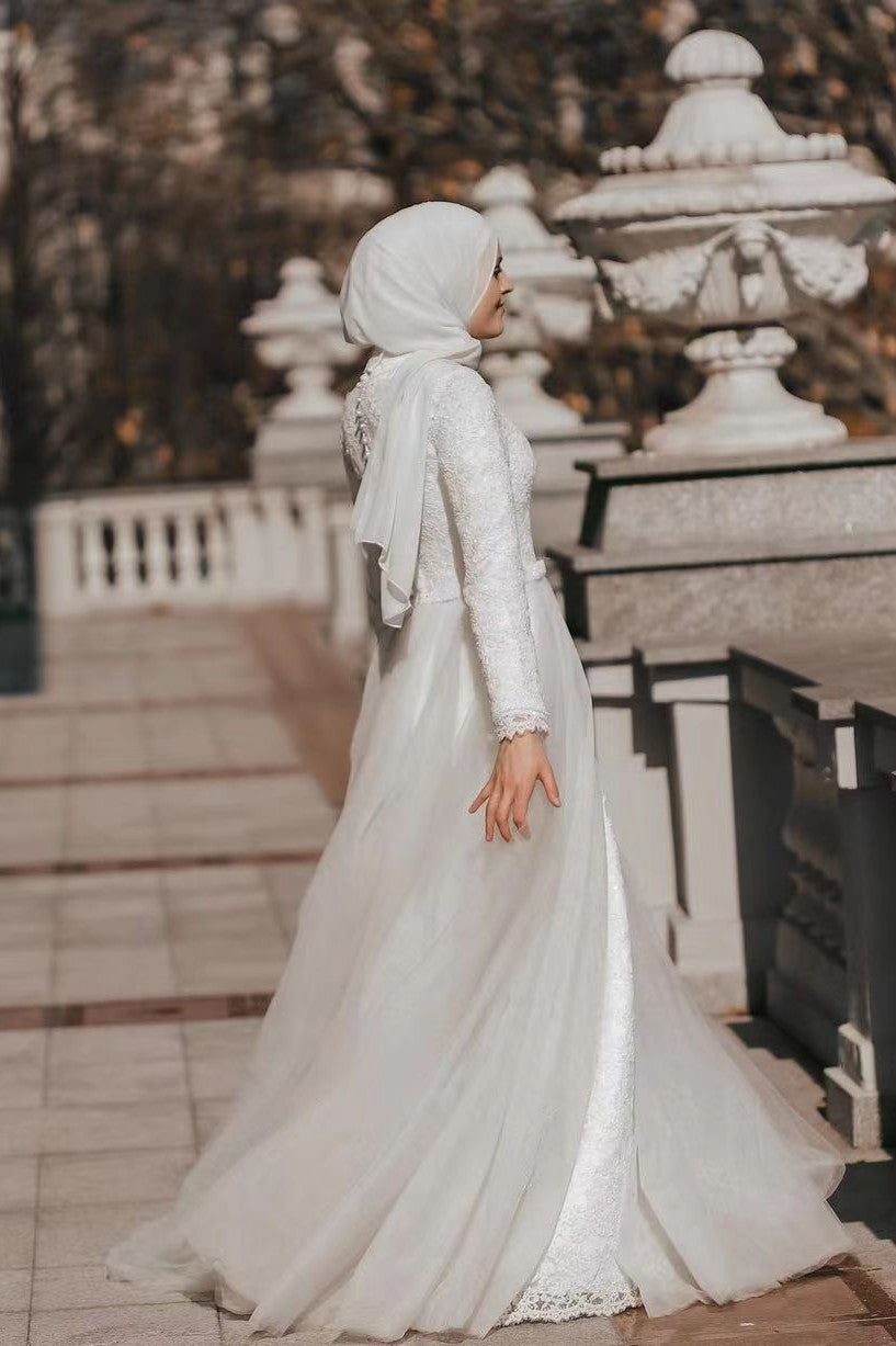 Ivory Lace A-Line Wedding Gown (1-Pc) - Image 9