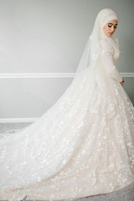 Ivory Lace Embroidered Ball Gown Wedding Dress (1-Pc) - Image 1